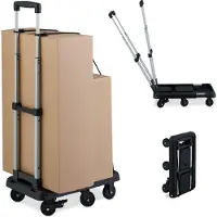 Relaxdays Chariot de transport , pliable, extensible, poignée télescopique, 4 roulettes pivotantes, 2 roues blocables, charge maximale de 100 kg, noir