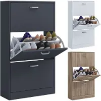 VCM Étagère en bois Kipper Étagère à chaussures Armoire à chaussures Basculement de chaussures 3 abattants Sipos L