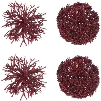 J-Line Boite de 4 boule suspendue rond/corail plastique rouge