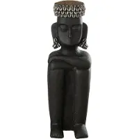 J-Line Statue assise ethnique pierre/resine noir large