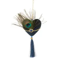 J-Line Coeur suspension + plumes textile bleu/vert