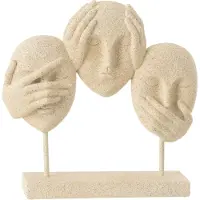 J-Line Visage ne rien voir/entendre/se taire sur socle resine beige