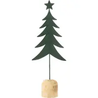 J-Line Sapin sur pied+ étoile métal/bois vert foncé large
