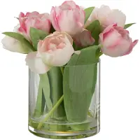 J-Line Tulipes en vase rond plastique verre rose large