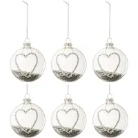 J-Line Boite de 6 boules de noel coeur strass argent etoiles verre transparent small