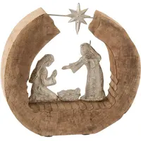 J-Line Personnages creche noel bois de manguier/aluminium naturel/argent