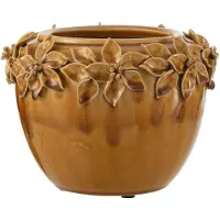 J-Line Cachepot fleur ceramique ocre large