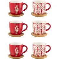 Jline Boite 6 tasse a cafe + sous-tasse bambou casse-noisette boite cadeau ceramique rouge