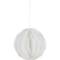J-Line Supsension boule coton maché blanc/or