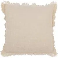 Jline Coussin franges mousseline de coton beige clair