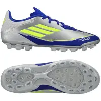 Adidas Chaussures de football F50 League Messi La Vida Rapida AG Homme sur terrain synthétique Silver Metallic/Solar Yellow/Lucid Blue