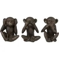 J-Line Singe Voir/Entendre/Silence Poly Marron Large 3 Assorti