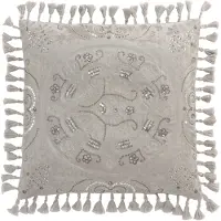 J-Line Coussin marocain avec pompons gris velours