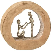 J-Line Personnage couple demande fiancaille bois de manguier/aluminium naturel/argent