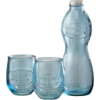 Jline Boite bouteille + 2 verres natural water verre bleu clair