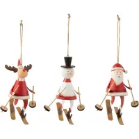 J-Line Pere noel/renne/bonhomme de neige suspendu metal blanc/rouge assortiment de 3