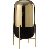 J-Line Windlight on Foot Glass Black Gold Large