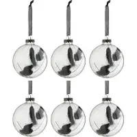 J-Line Boite 6 boules de noel rond fleur sechee noir verre transparent small