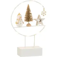 J-Line Demi-cercle sur pied+led bonhomme de neige bois blanc/or