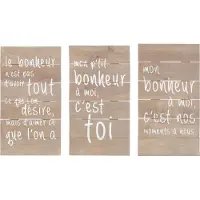 Jline Panneaux positifs bonheur bois naturel assortiment de 3