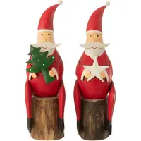 J-Line Père noel sapin etoile sur pied acier/bois rouge assortiment