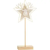 J-Line Renne/etoile sur pied+led bois or/blanc large