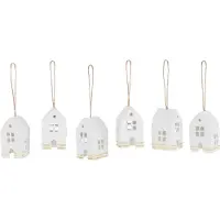 J-Line Boite 6 suspensions maison coton maché blanc/or