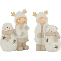 J-Line Garcon et fille bonhomme de neige led resin mix assortiement de 2