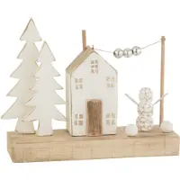 J-Line Decoration maison sapin perles bois naturel/blanc