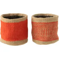J-Line Corbeille ronde+ruban Jute Naturel/Orange Medium 2 assortis