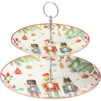 J-Line Plat a gateau 2 etages casse-noisette boite cadeau ceramique blanc