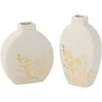 J-Line Vase fleur dessin porcelaine or/blanc small assortiment de 2