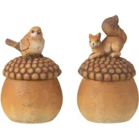 J-Line Oiseau+Écureuil Sur Gland Porcelaine Marron Large 2 Assorti