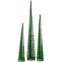 J-Line Boite de 3 sapin de noël décoratif paillettes plastique vert