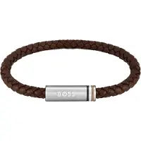 BOSS Bracelet marron en cuir tressé avec fermoir magnétique logoté