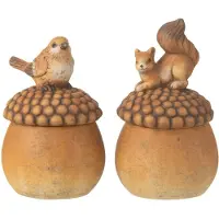 J-Line Oiseau+écureuil Sur gland Porcelaine Marron Small 2 assortis