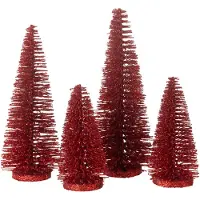 J-Line Boite de 4 sapin de noël décoratif paillettes plastique rouge