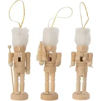 J-Line Boite de 3 suspensions casse-noisettes bois/fourrure natural/blanc