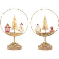 J-Line Cercle sur pied led père noël/bonhomme de neige doré/rouille assortiment de 2