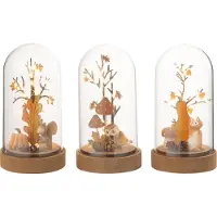 J-Line Cloche renard/chouette/écureuil led bois/plastique naturel/orange assortiment de 3
