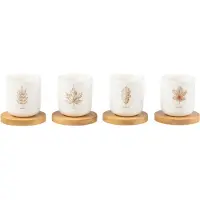 Jline Boite 4 tasse a cafe + sous-tasse bambou feuille boite cadeau ceramique marron