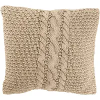 J-Line Coussin tricot+tresse coton beige delave