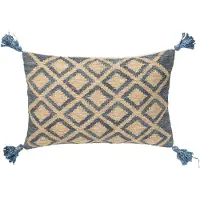 J-Line Coussin rectangle losanges jute/coton naturel/bleu