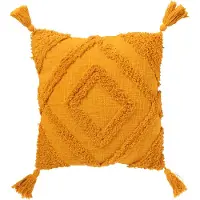 J-Line Coussin tufté+floches coton ochre