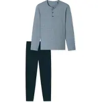 Schiesser Pyjama long 'Essentials' bleu nuit / bleu-gris