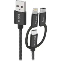 SBS Câble USB - Micro-USB avec adaptateurs Lightning et USB-C