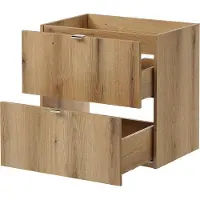 En.casa Meuble vasque 'Skelbolu' avec vasque ronde en céramique et 2 tiroirs 60 x 72 x 40 cm imitation chêne
