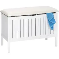 Wenko Banc Coffre à Linge en Bois Olso Blanc