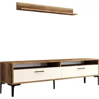 Skye Decor , meuble TV moderne en aggloméré 100 % mélaminé, 180 x 47 x 35 cm | étagère murale 120 x 11,8 x 16 cm | pieds métalliques 17 cm | noyer et crème, nombreuses étagères.