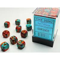 Chessex Gemini 12mm d6 Blocs de dés avec points (36 dés) - Rouge-Teal avec or